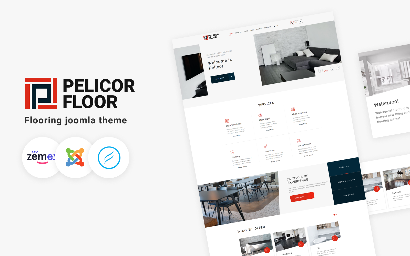 "Pelicor Floor - Flooring Multipage" Responsive Joomla Template №102355