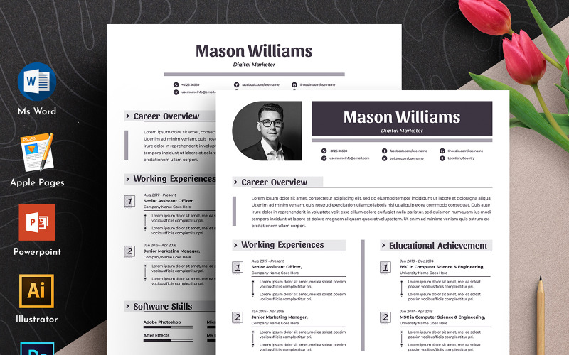 Professional & Clean Editable Word Apple Pages Resume CV Template Resume Template