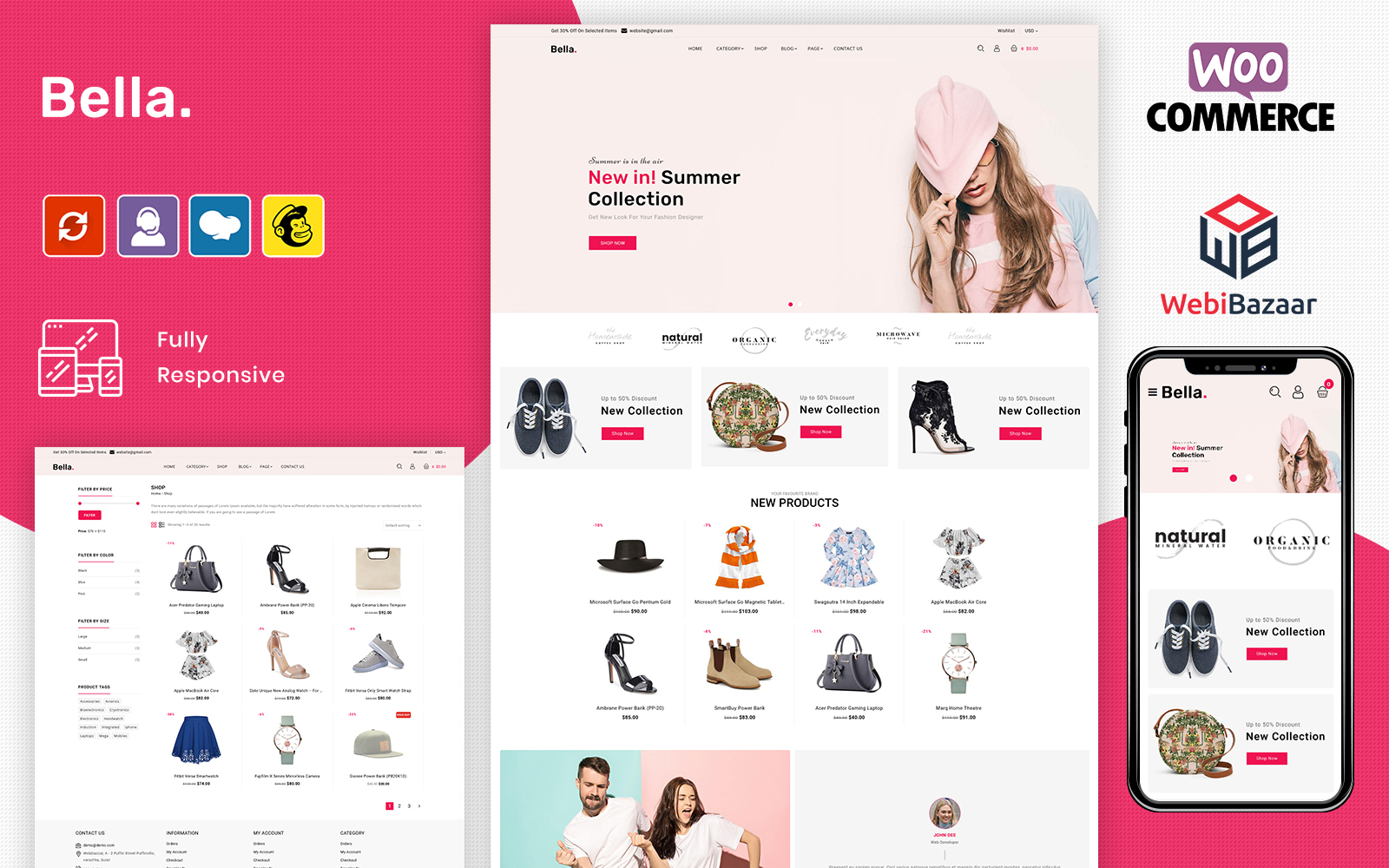 "Bella - Fashion eCommerce Store" - bootstrap WooCommerce шаблон №102490