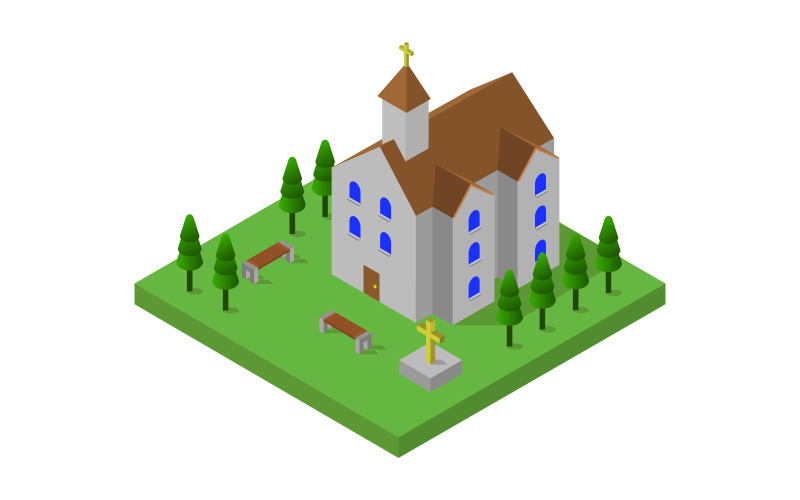 Isometric Church - Vector Image Vector Graphic