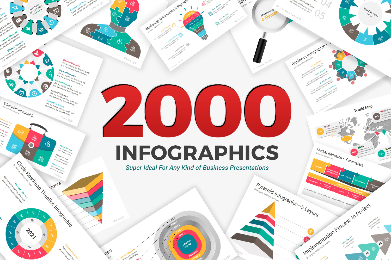 "2000 Infographics Diagrams" modèle PowerPoint Premium #102594