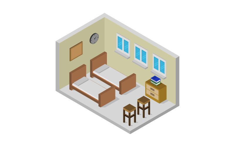 Isometric Bedroom on white background - Vector Image Vector Graphic