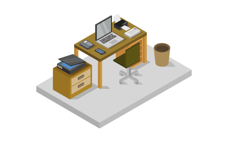 Isometric office desk - Vector Image Vector Graphic