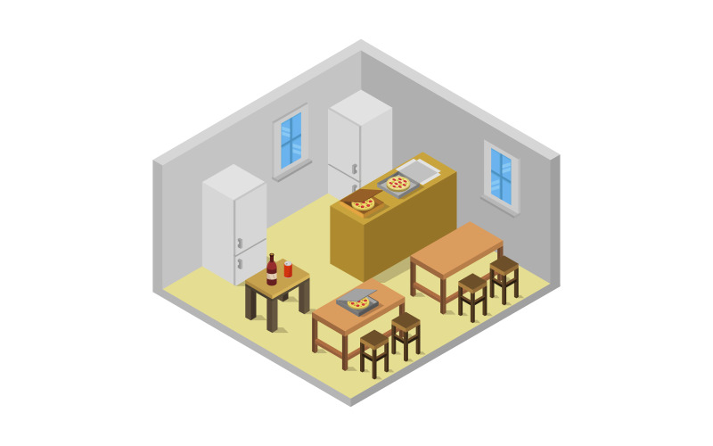 Isometric Pizza Room - Vector Image Vector Graphic