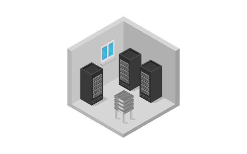 Isometric Server Room - Vector Image Vector Graphic