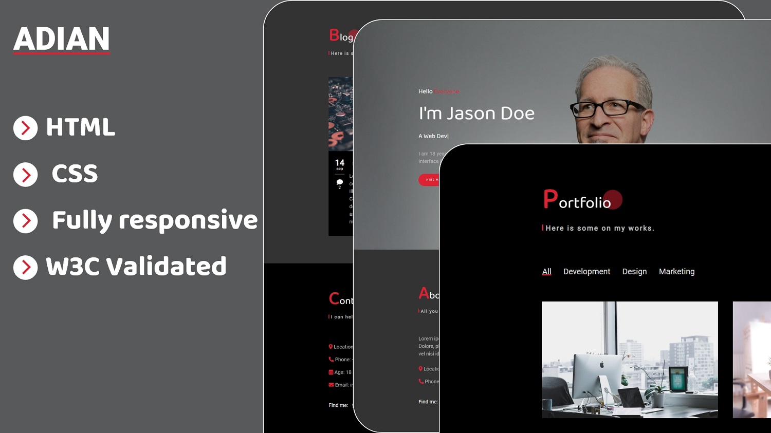 Plantilla Para Página De Aterrizaje "Adian- Bootstrap 4 Portfolio" #102539