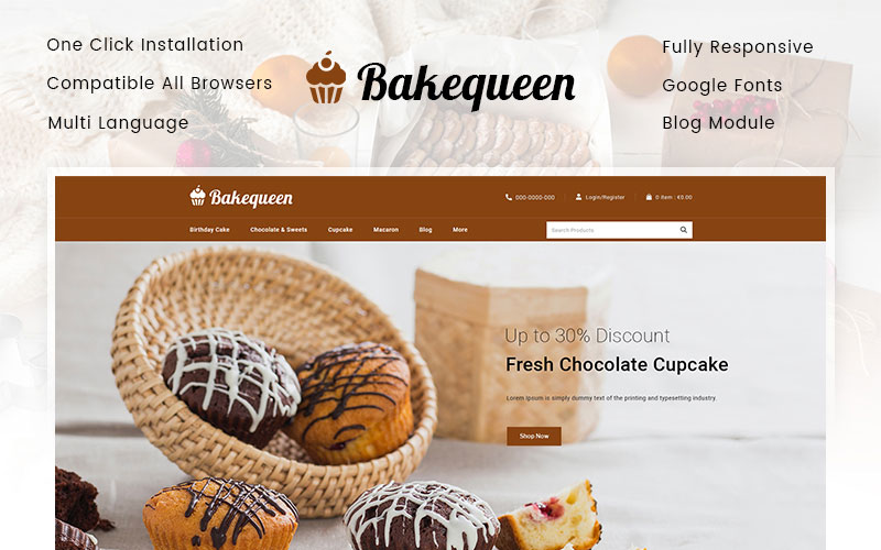Responsywny szablon PrestaShop Bakequeen - Bakery Store #102598
