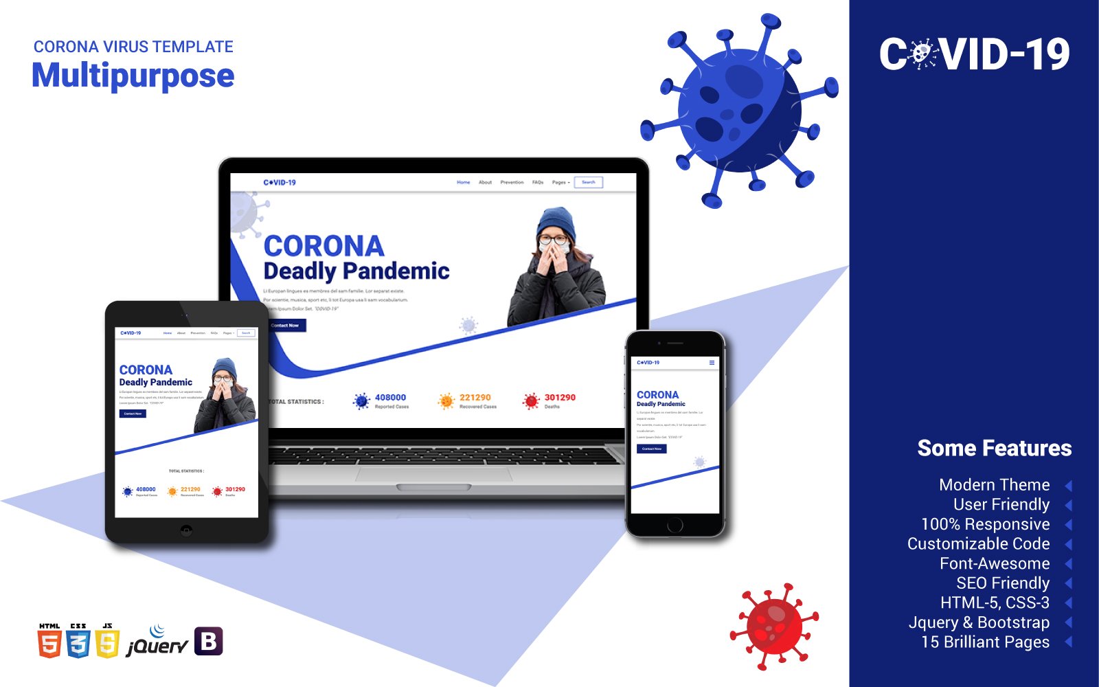 Website Vorlage namens "Multipurpose Corona" #102596
