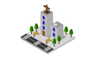 Colorful Isometric church on a white background - Vector Image