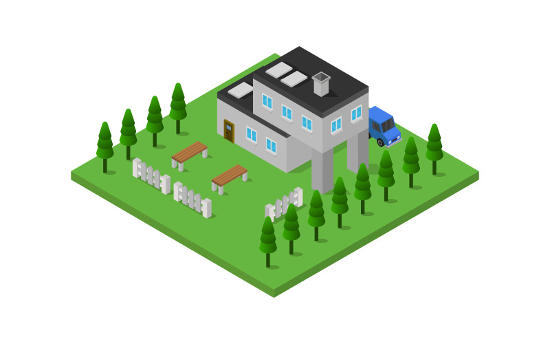Isometric and colorful modern house on a white background - Vector Image Vector Graphic