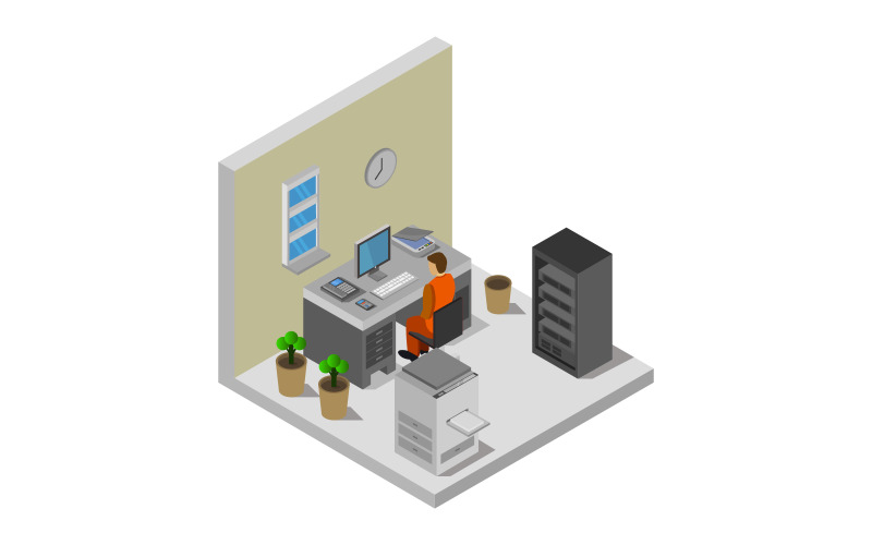 Isometric and colorful office room on a white background - Vector Image Vector Graphic