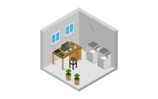 Isometric and geometric office room - Vector Image