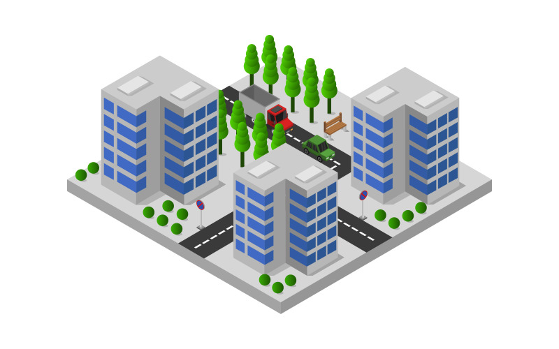 Isometric city on background - Vector Image Vector Graphic