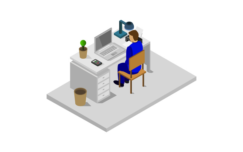 Isometric desk on a white background - Vector Image Vector Graphic