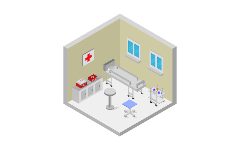 Isometric hospital room on a white background - Vector Image Vector Graphic