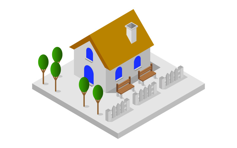Isometric house on white background - Vector Image Vector Graphic