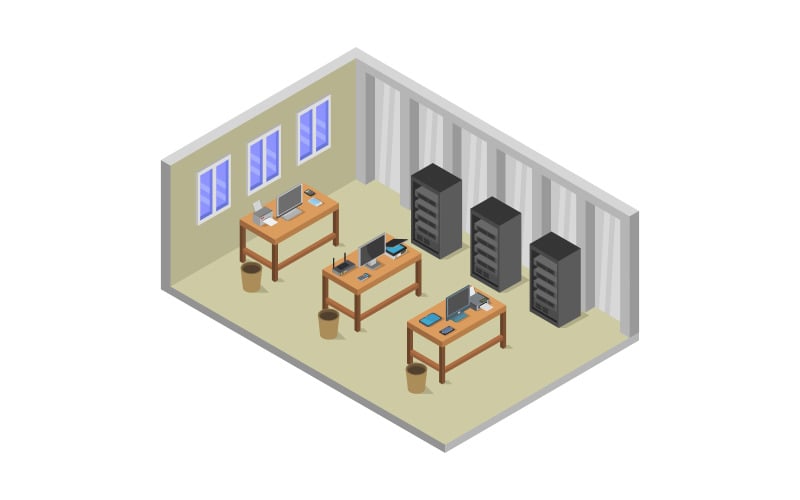 Isometric office and work room - Vector Image Vector Graphic