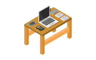 Isometric office desk on a background - Vector Image