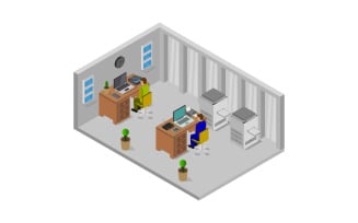 Isometric office on a white background - Vector Image