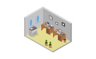 Isometric office room on a background - Vector Image