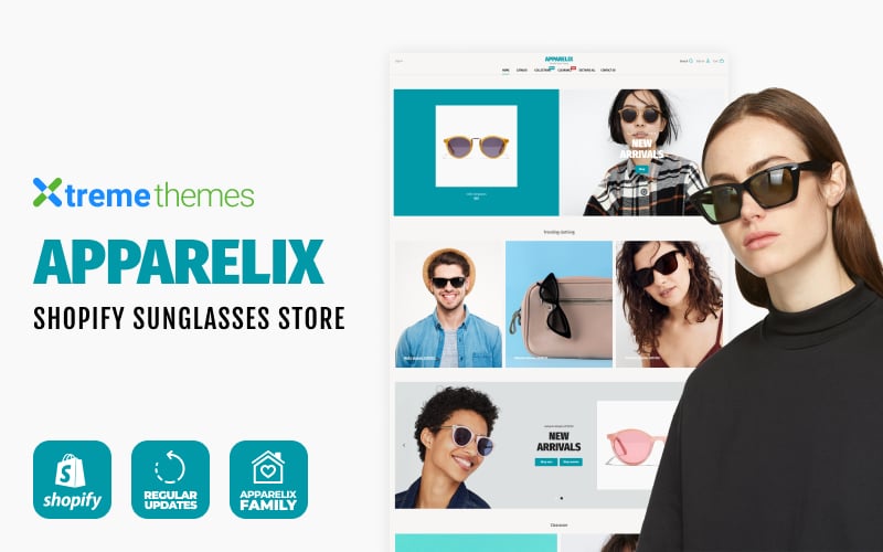 "Apparelix Sunglasses Store" - адаптивний Shopify шаблон №102714