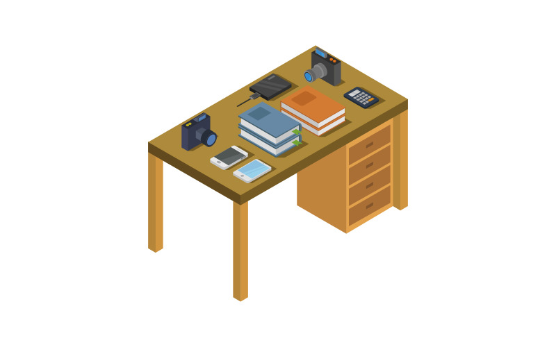 Isometric and colorful office desk - Vector Image Vector Graphic