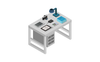 Isometric and geometric office desk - Vector Image