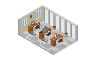 Isometric and Geometric Office Room - Vector Image