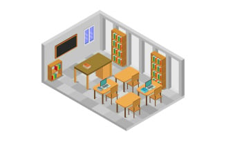 Isometric and Geometric School Room - Vector Image