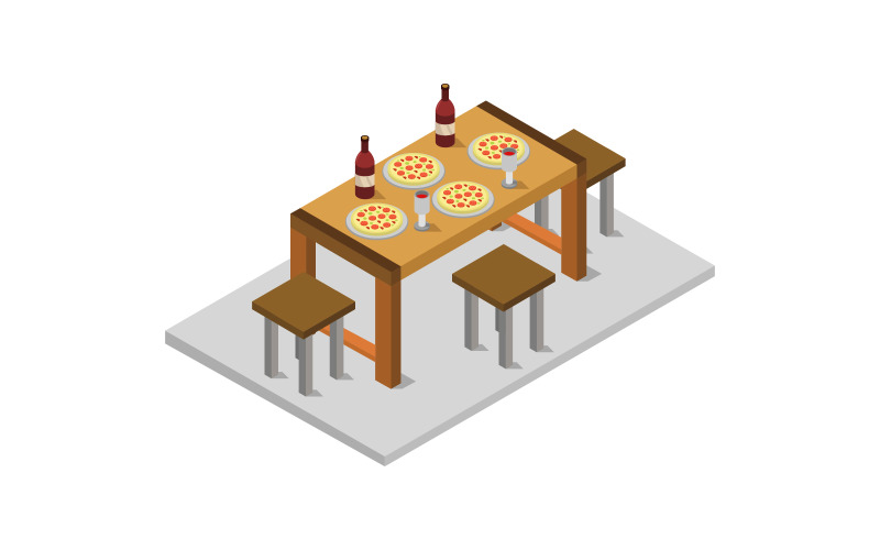 Isometric kitchen table - Vector Image Vector Graphic