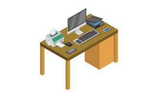 Isometric office desk - Vector Image