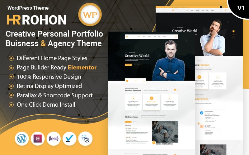 Template WordPress Bootstrap #102712 "Rohon - Creative Personal Portfolio Buisness and Blog"