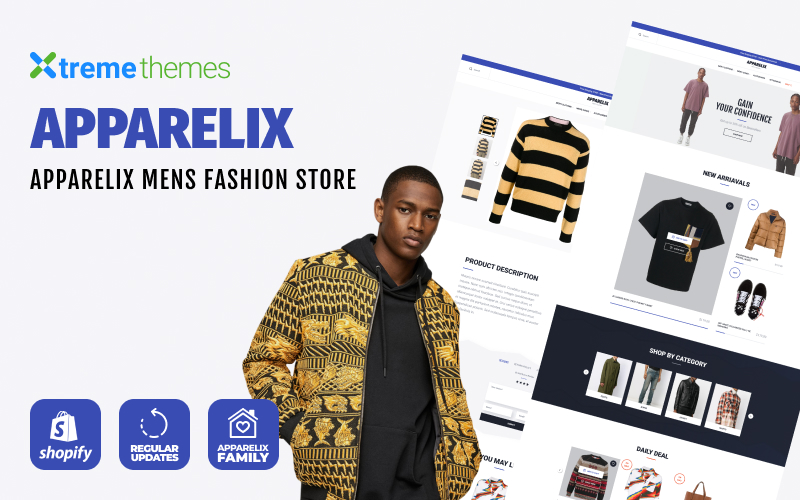 "Apparelix Men`s Fashion" - адаптивний Shopify шаблон №102809