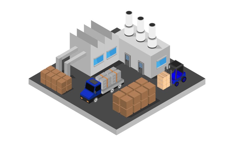 Isometric industry on white background - Vector Image Vector Graphic