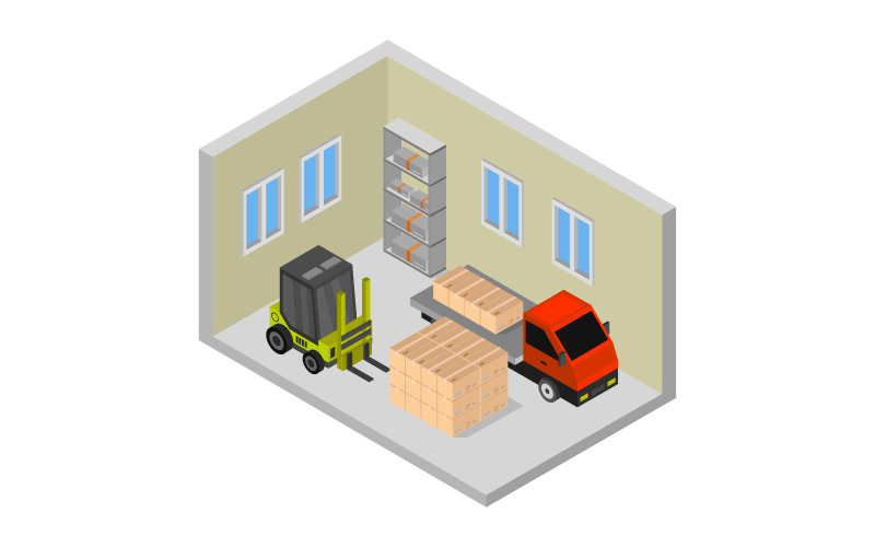 Isometric warehouse on white background - Vector Image Vector Graphic