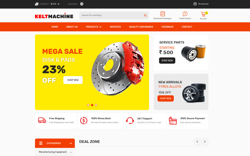 Keltmachine Auto Parts PSD Template