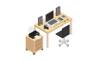 Isometric desk on a white background - Vector Image