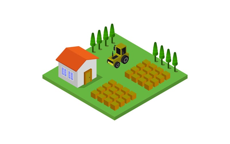 Isometric Farm on a White Background - Vector Image Vector Graphic