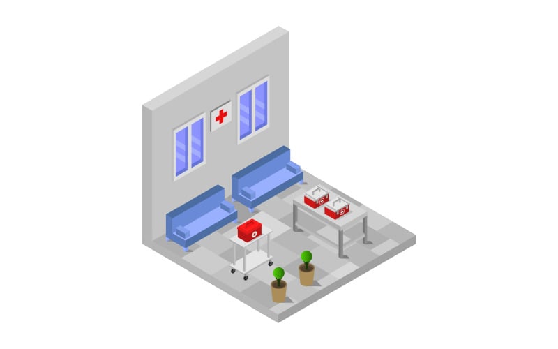 Isometric hospital room on a white background - Vector Image Vector Graphic