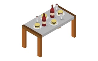 Isometric kitchen table - Vector Image