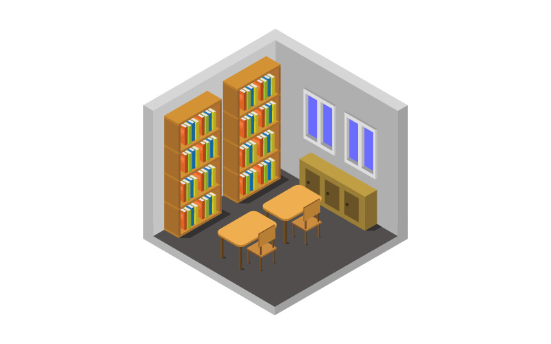 Isometric Library Room on White Background - Vector Image Vector Graphic