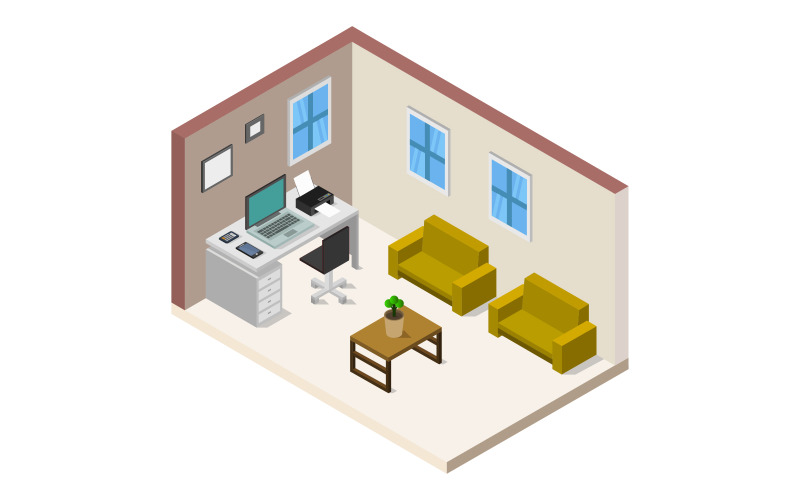 Isometric office room - Vector Image Vector Graphic
