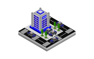 Isometric police station - Vector Image