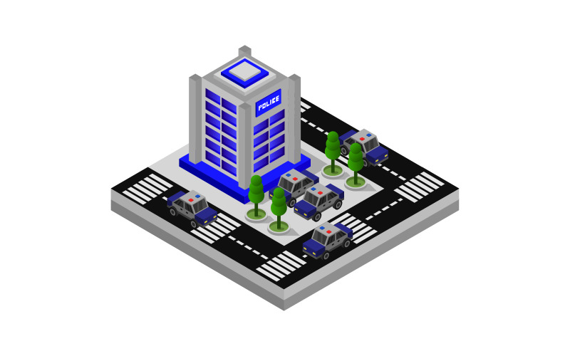 Isometric police station - Vector Image Vector Graphic