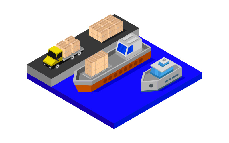 Isometric Port on a White Background - Vector Image Vector Graphic