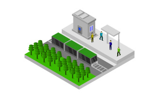 Isometric Train Station on a White Background - Vector Image