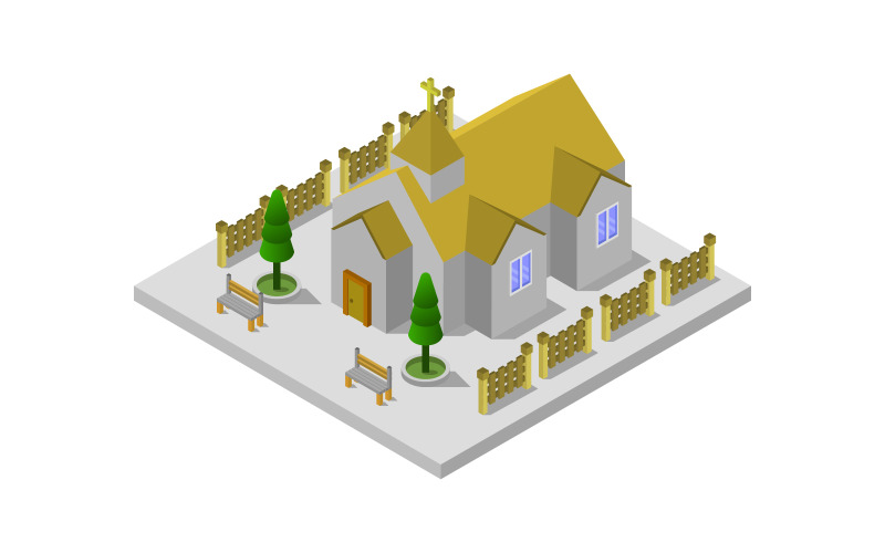Isometric church on white background - Vector Image Vector Graphic