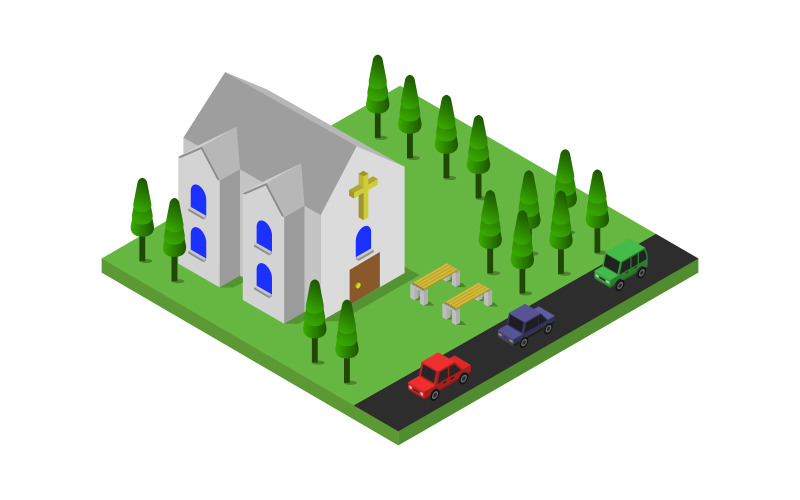 Isometric church - Vector Image Vector Graphic