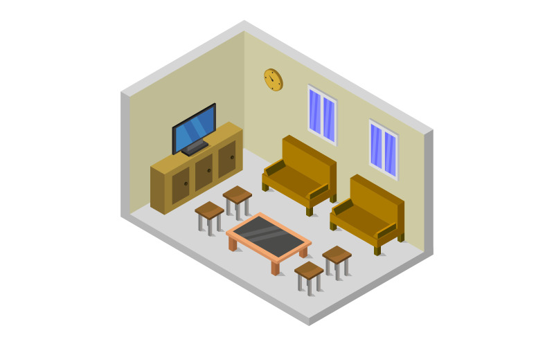 Isometric tv room on white background - Vector Image Vector Graphic