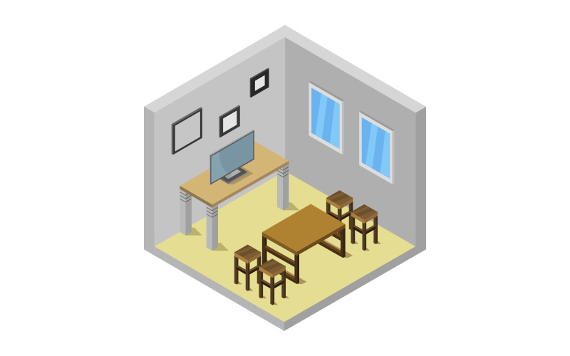 Isometric tv room - Vector Image Vector Graphic